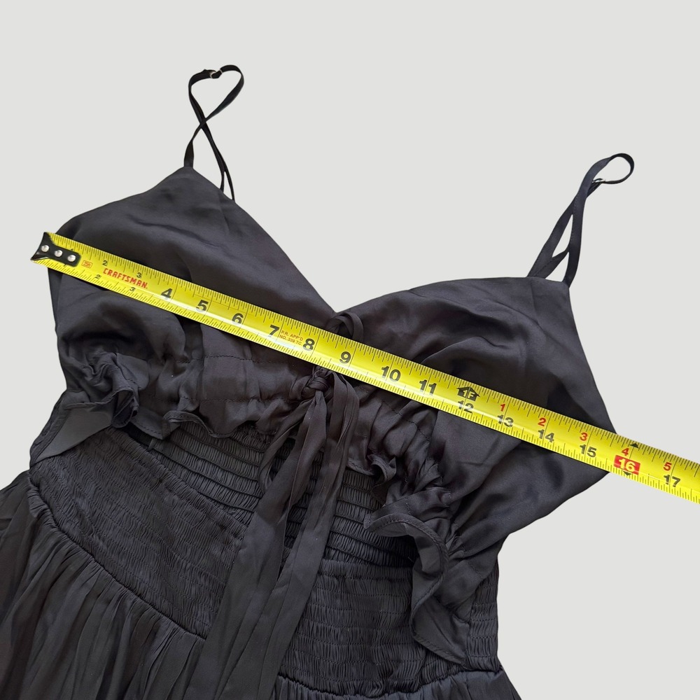 Boho Chic Goth summer Flowy Black Tiered Maxi Dress Cutout Tie Front Small NWT - Picture 5 of 12